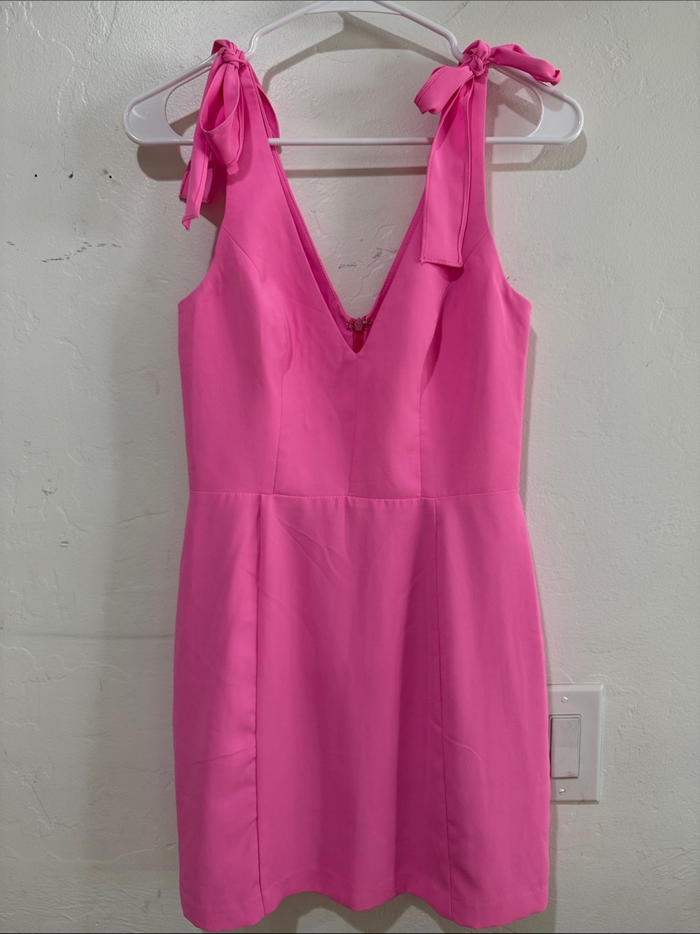 Amanda Uprichard Hot Pink Tie-Shoulder V-Neck Mini Dress